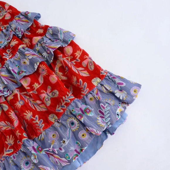 CeliaB Matilda Red Burnout Floral Tiered Ruffle Sleeve Midi Dress XS NWT - Picture 5 of 11